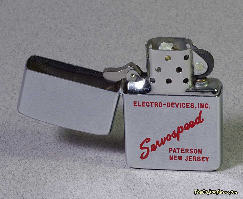 Zippo cigarette lighter with Electro-Devices Inc. Paterson, NJ logo, complete