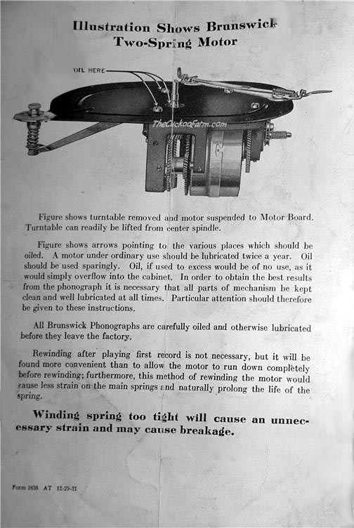 Brunswick Single Ultona reproducer instructions, back cover