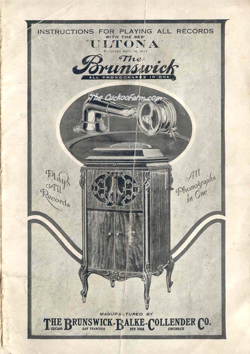 Brunswick Double Ultona reproducer instructions, front cover