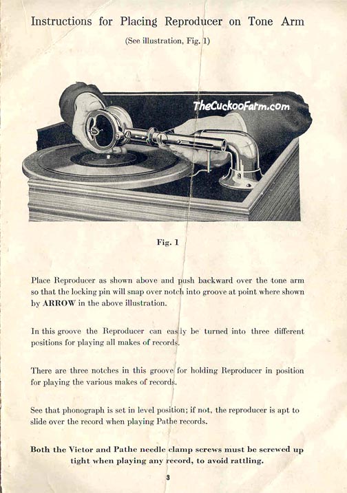 Brunswick Double Ultona reproducer instructions, page 3