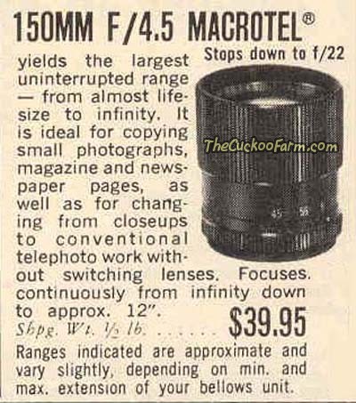 Spiratone 150mm Macrotel Macro Lens
